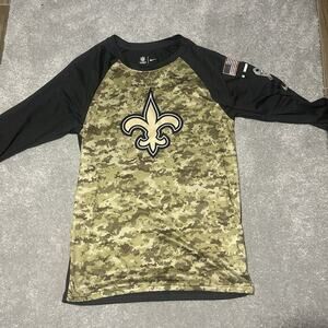 New Orleans Saints Womens Shirt‎ Small Salute To Service 3/4 Sleeve Camo Black